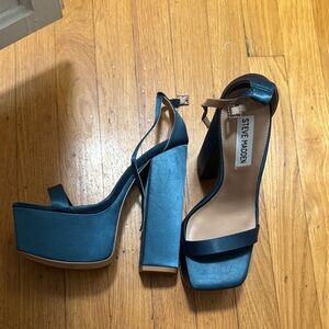 Steve Madden Teal Satin Platform Block Heel Sandals